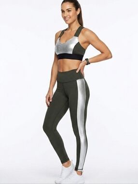 Vimmia SET Radiant Leggings/sports Bra In Silver/Army Green Sz XS